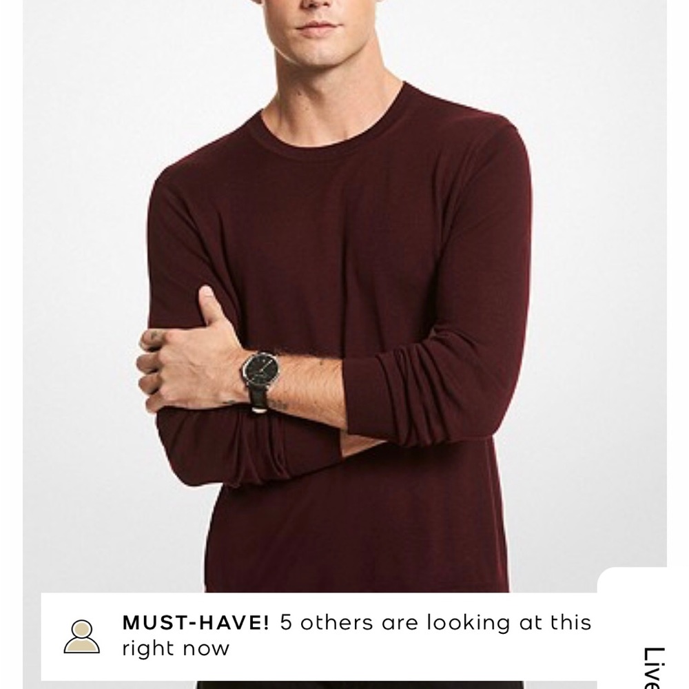 MICHAEL KORS MENS deep ruby Merino Wool Sweater. Size L